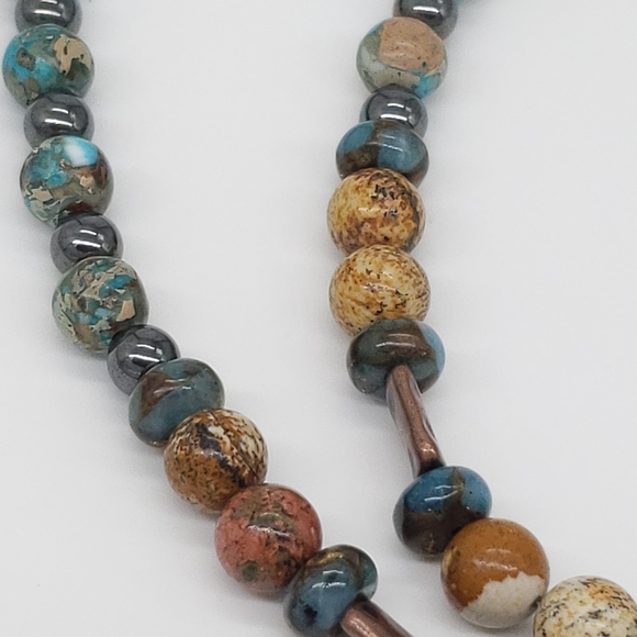Boho 💥 Agates, Blue Jasper, Hematite Necklace - Picture 2 of 10